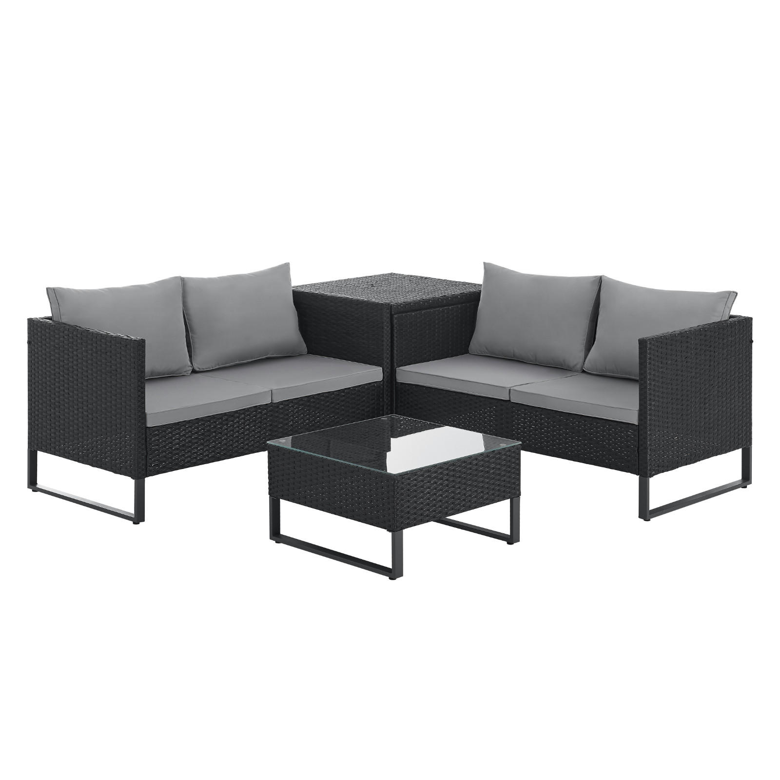 RATTANLOUNGE KANSAS Schwarz - Schwarz/Grau, Kunststoff - SVITA