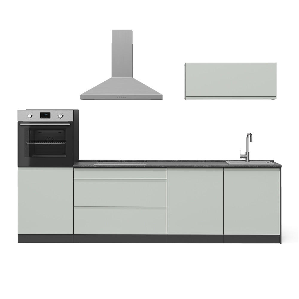 KÜCHENZEILE R-Line, Pastellgrün/Anthrazit, 280 cm Arbeitsplatte Satin - Pastellgrün/Anthrazit, Holzwerkstoff (280/143/60cm) - Vicco