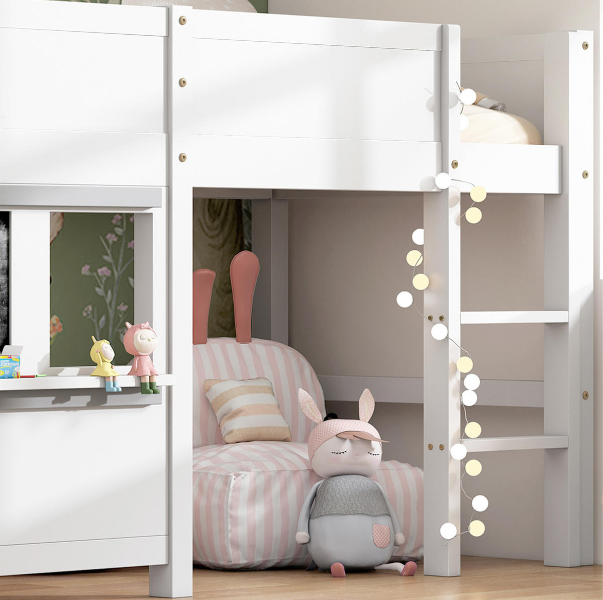 ETAGENBETT 90/200 cm Weiß Spielbett mit Tafel und Ablage - Weiß, Holz (90/200cm) - OKWISH