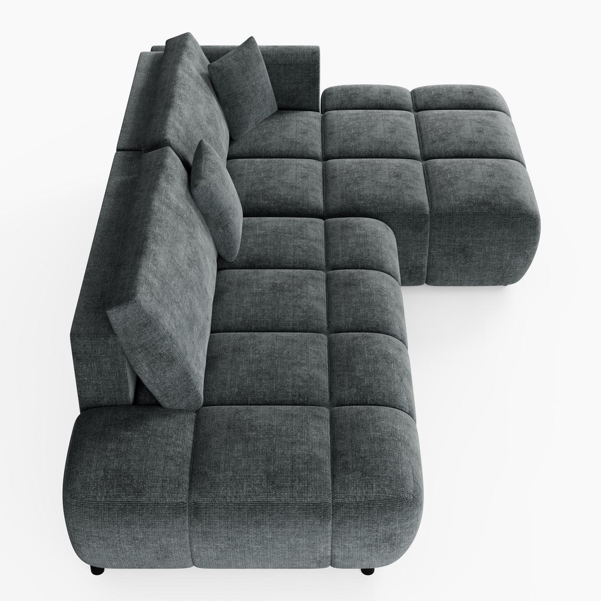ECKSOFA BARI Rechts Dunkelgrau Chenille-Stoff L-Form Couch mit Schlaffunktion & Bettkasten - Dunkelgrau/Schwarz, Holz (280/170cm) - Barchello