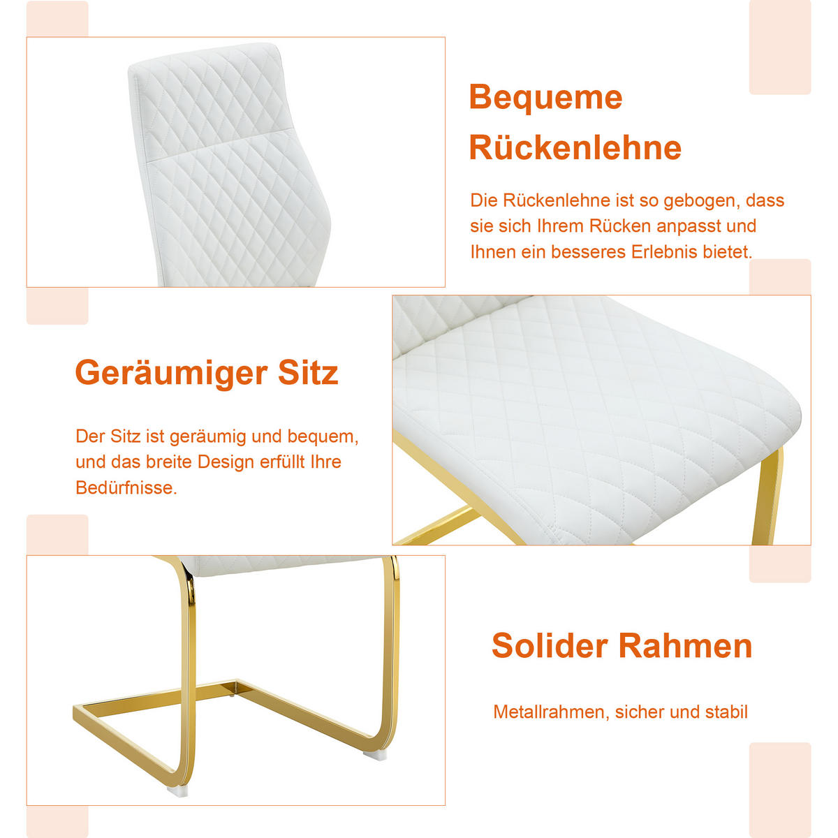 ESSGRUPPE DE-39417 3-teilig, mit 2 Stühlen und Rautenmuster Weiß - Weiß, Metall (60/72/60cm) - ComfortXL