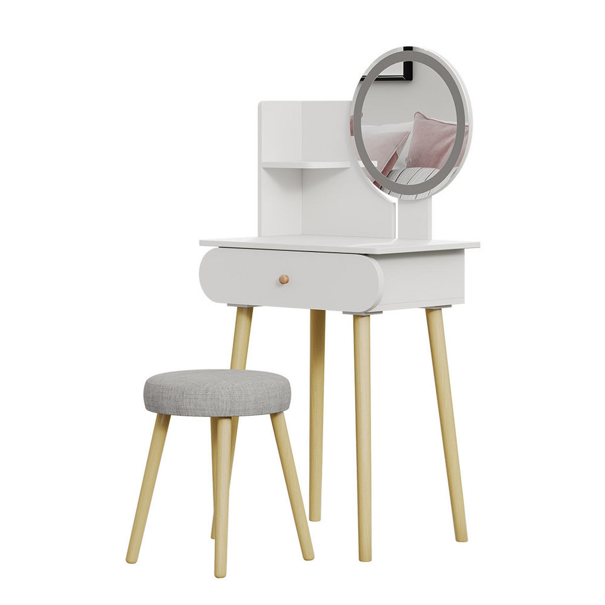 SCHMINKTISCH Edda Weiß 60 cm mit LED-Spiegel und Hocker - Weiß, Holzwerkstoff (60/127/40cm) - Vicco