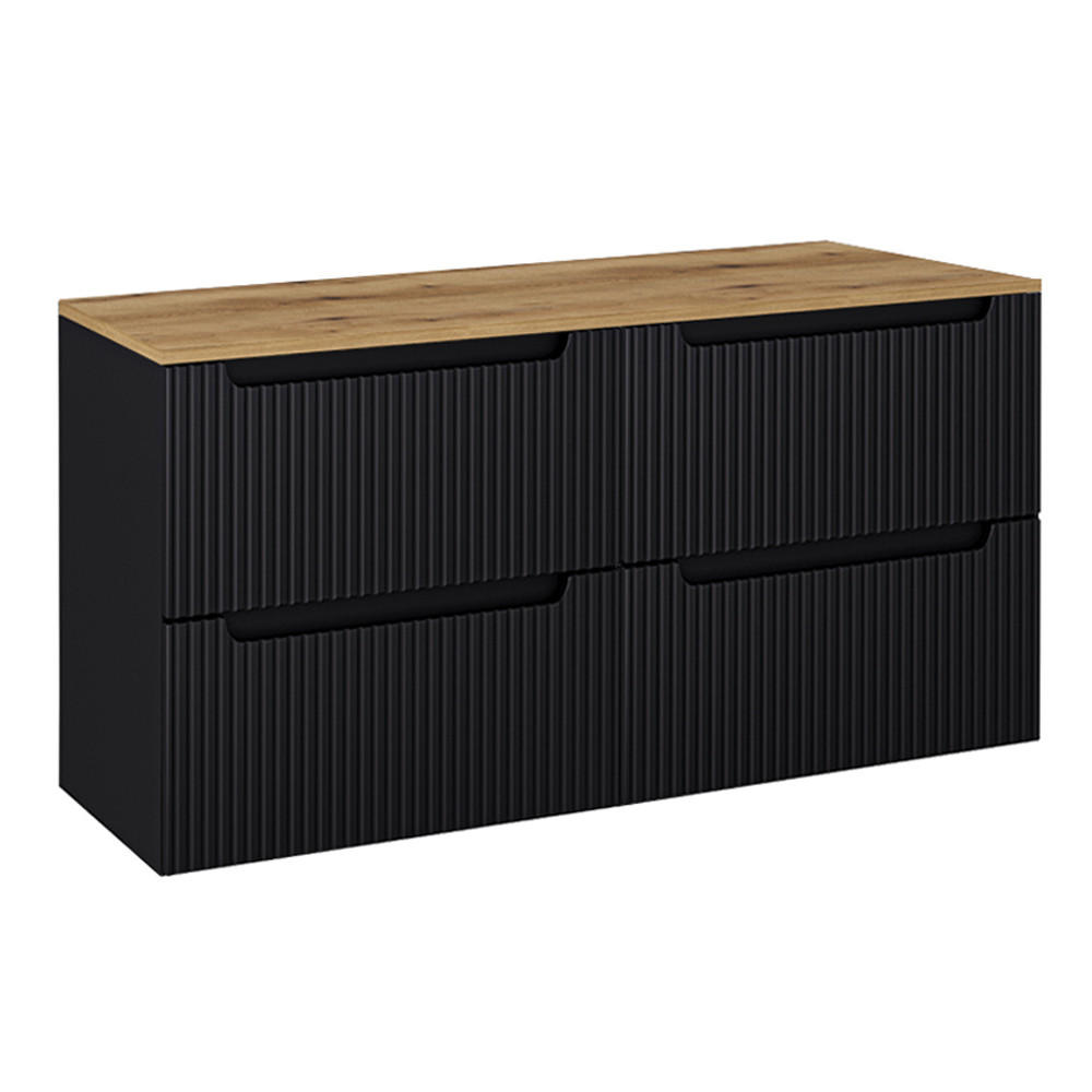 WASCHBECKENSCHRANK Newport-56 - Schwarz, Holzwerkstoff (120/60/40cm) - Lomado