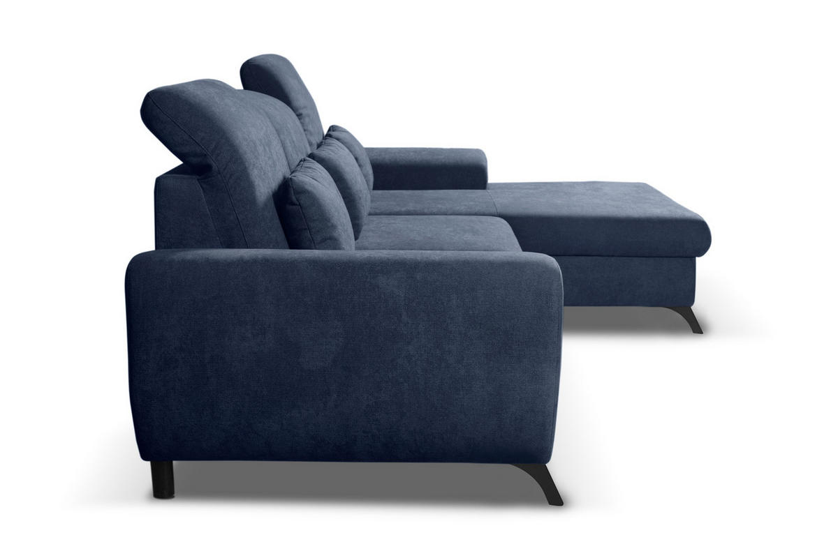 ECKSOFA LUCE R-S Blau Plüsch-Stoff mit Schlaffunktion - Blau, Holz (279/172cm) - MASSENO