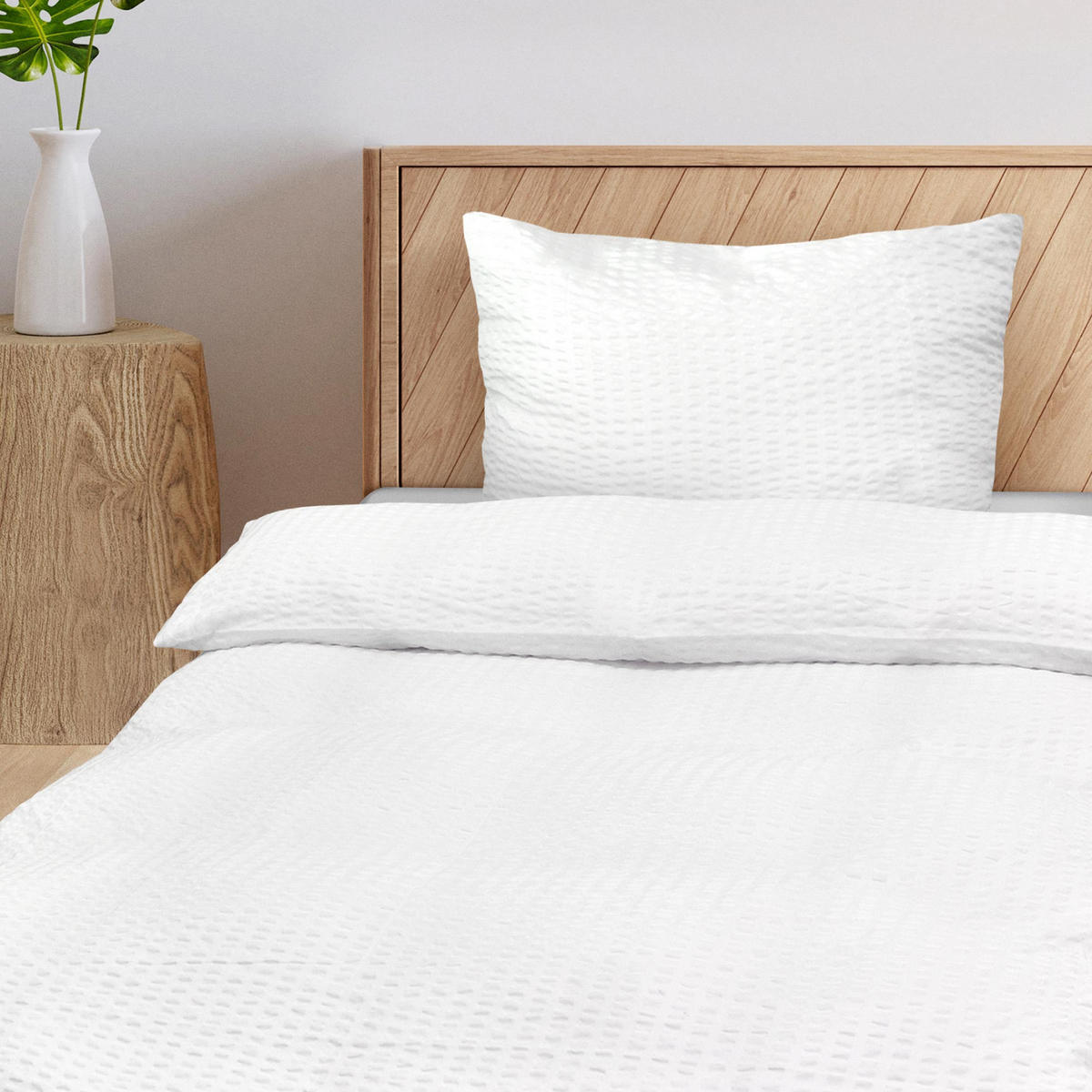 BETTWÄSCHE Meline 135/200 cm + Kissenbezug 80/80 cm Weiß Seersucker 2er Set - Weiß, Textil (80/80cm) - Beautissu 