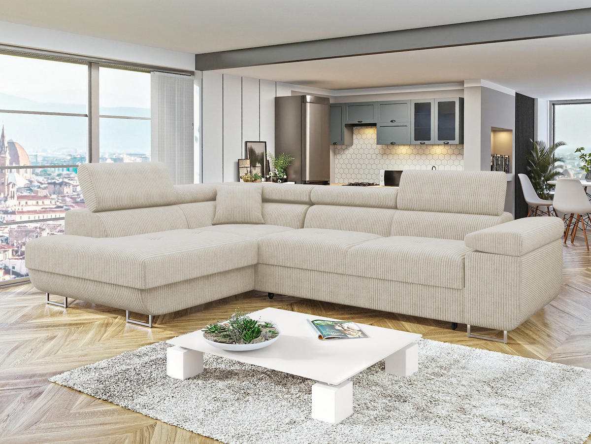 ECKSOFA Torezio Cord, Seite: Links - Beige, Holz/Textil (274/203cm) - MIRJAN24