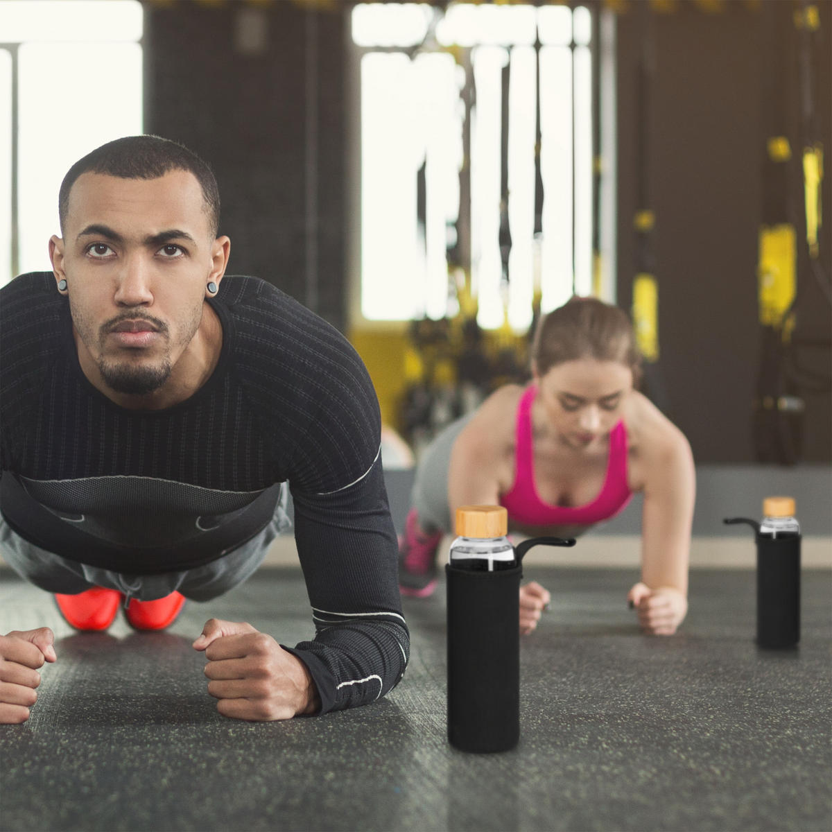 6XTRINKFLASCHE - Multicolor, Glas/Holz (0.5L) - Relaxdays