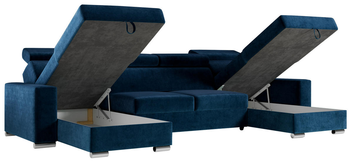 WOHNLANDSCHAFT FOX U Dunkelblau - Velvet - Silberfarben/Dunkelblau, Kunststoff/Textil (306/98/168cm) - MKS