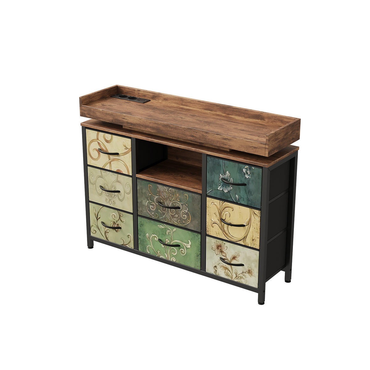 KOMMODE Vintage‑Blumen‑Design Stauraumschrank mit LED‑Beleuchtung 30/108/82 cm - Multicolor, Holz (108/82/30cm) - Joyfair