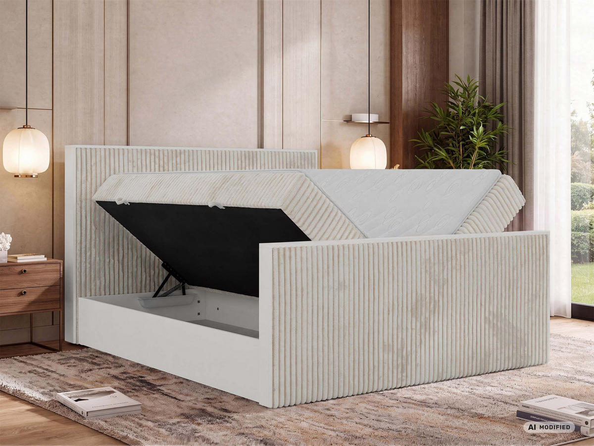 KONTINENTÁLNÍ POSTEL TRAVIT DUO 200/200 - Béžová Manšestr - Topper Visco - H3 - černá/béžová, textil/plast (200/200cm) - MKS