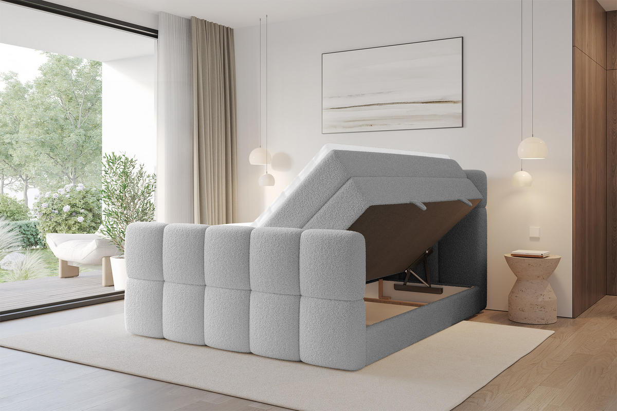 BOXBETT mit Matratze H3/H4 - FAMA-Z KING - 180x200 cm Hellgrau Quelle - Hellgrau, Holzwerkstoff (180/200cm) - ALTDECOR