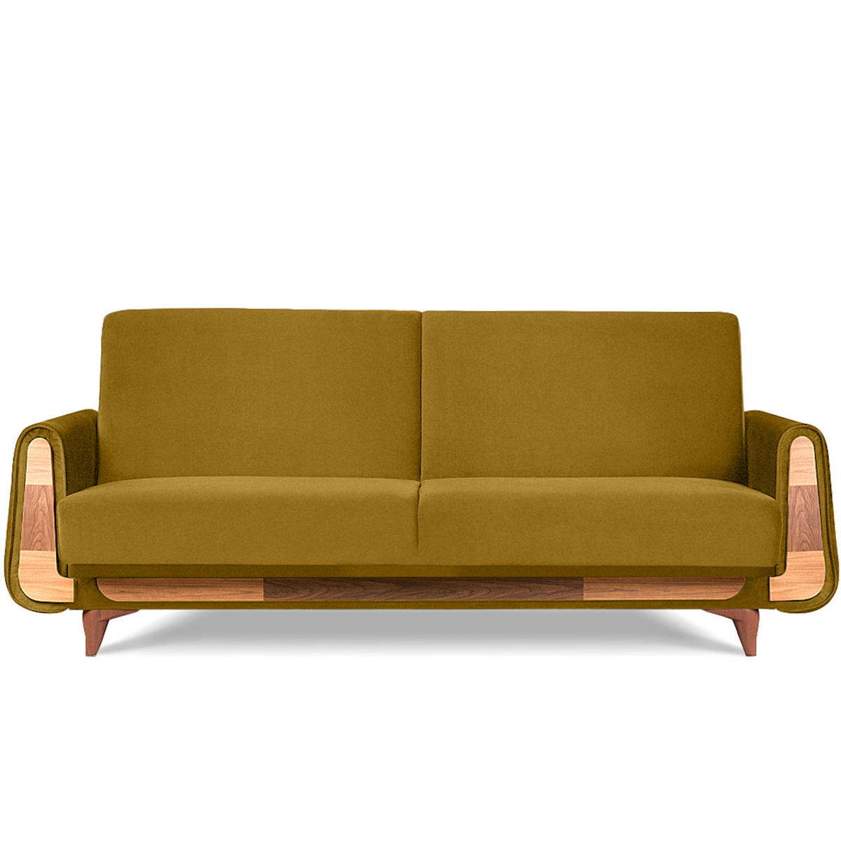 3-SITZER-SCHLAFSOFA GUSTAVO mit Armlehnen, Gelb - Gelb/Braun, Holz/Holzwerkstoff (230/98/98cm) - KONSIMO®
