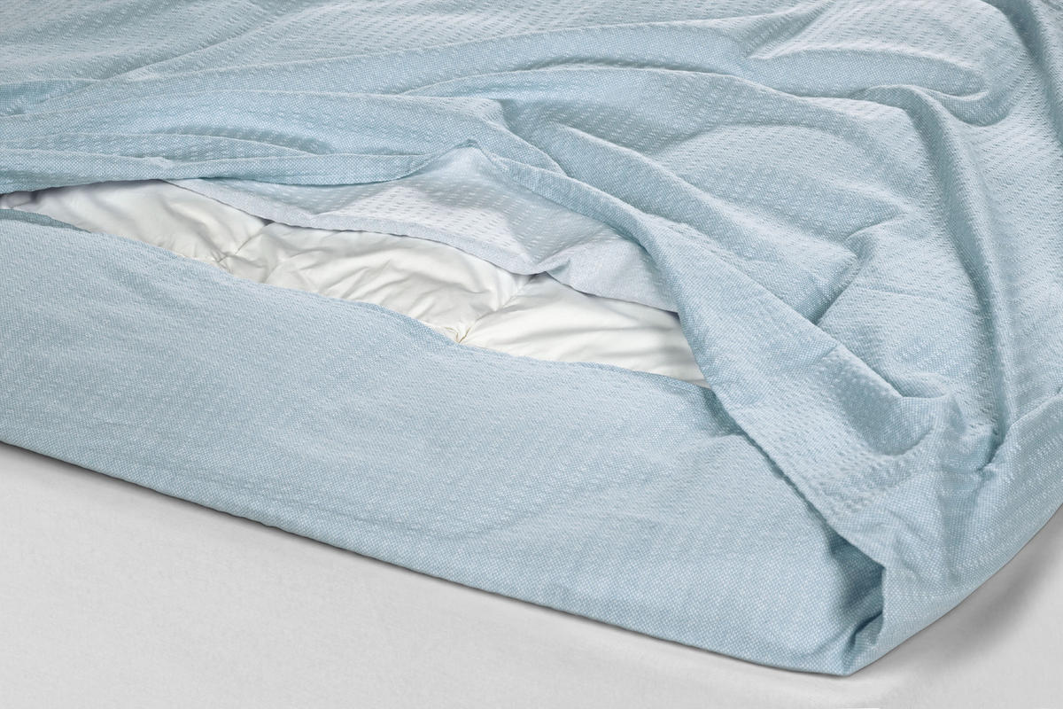BETTWÄSCHE-GARNITUR Seersucker UNI hellblau, 135x200 cm + 80x80 cm - Hellblau, Textil (135/200cm) - biberna Sleep & Protect