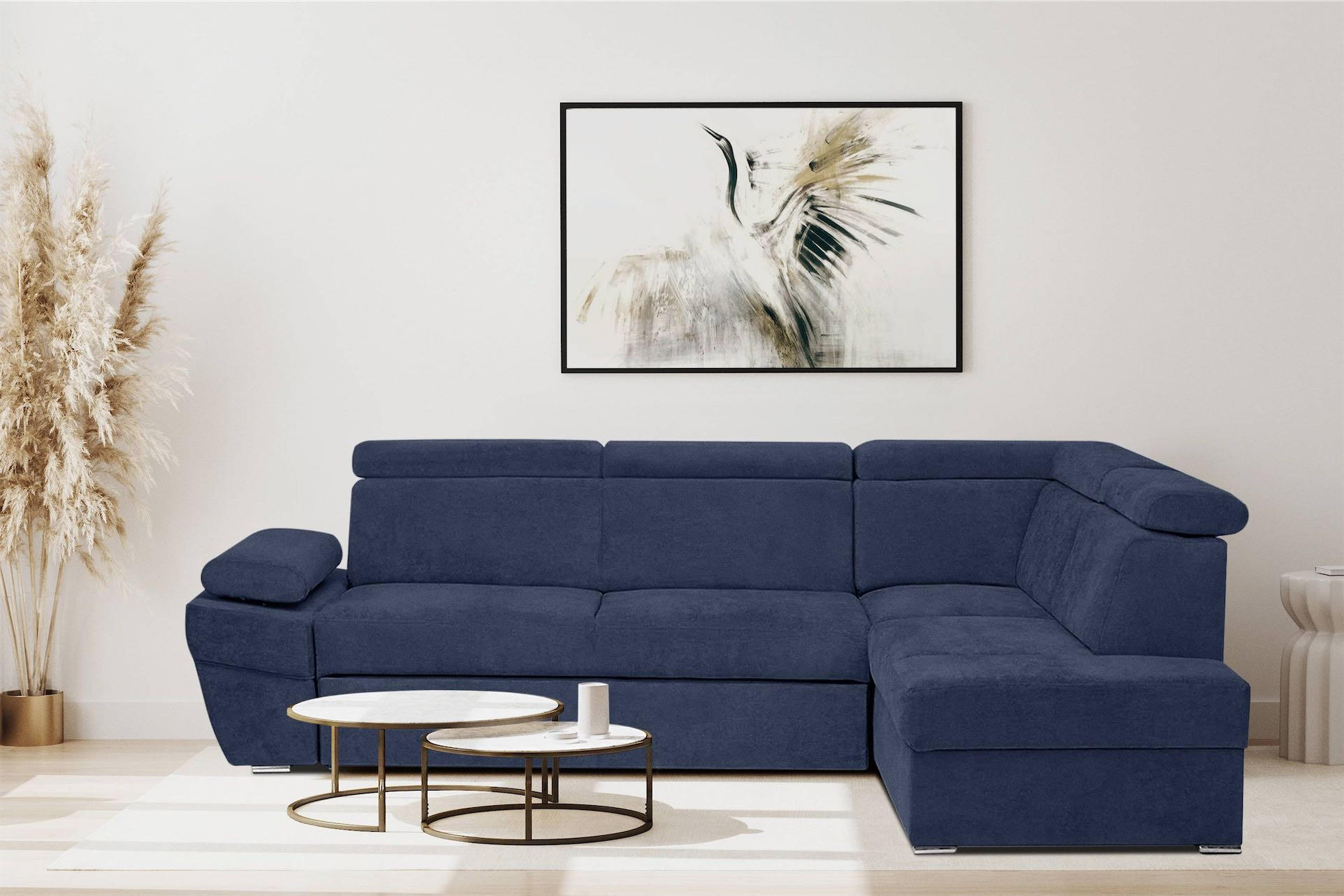 SCHLAFECKSOFA RATLO rechts 4/5-Sitzer mit Bettkasten, blau - Blau/Silberfarben, Textil (270/190cm) - KONSIMO®