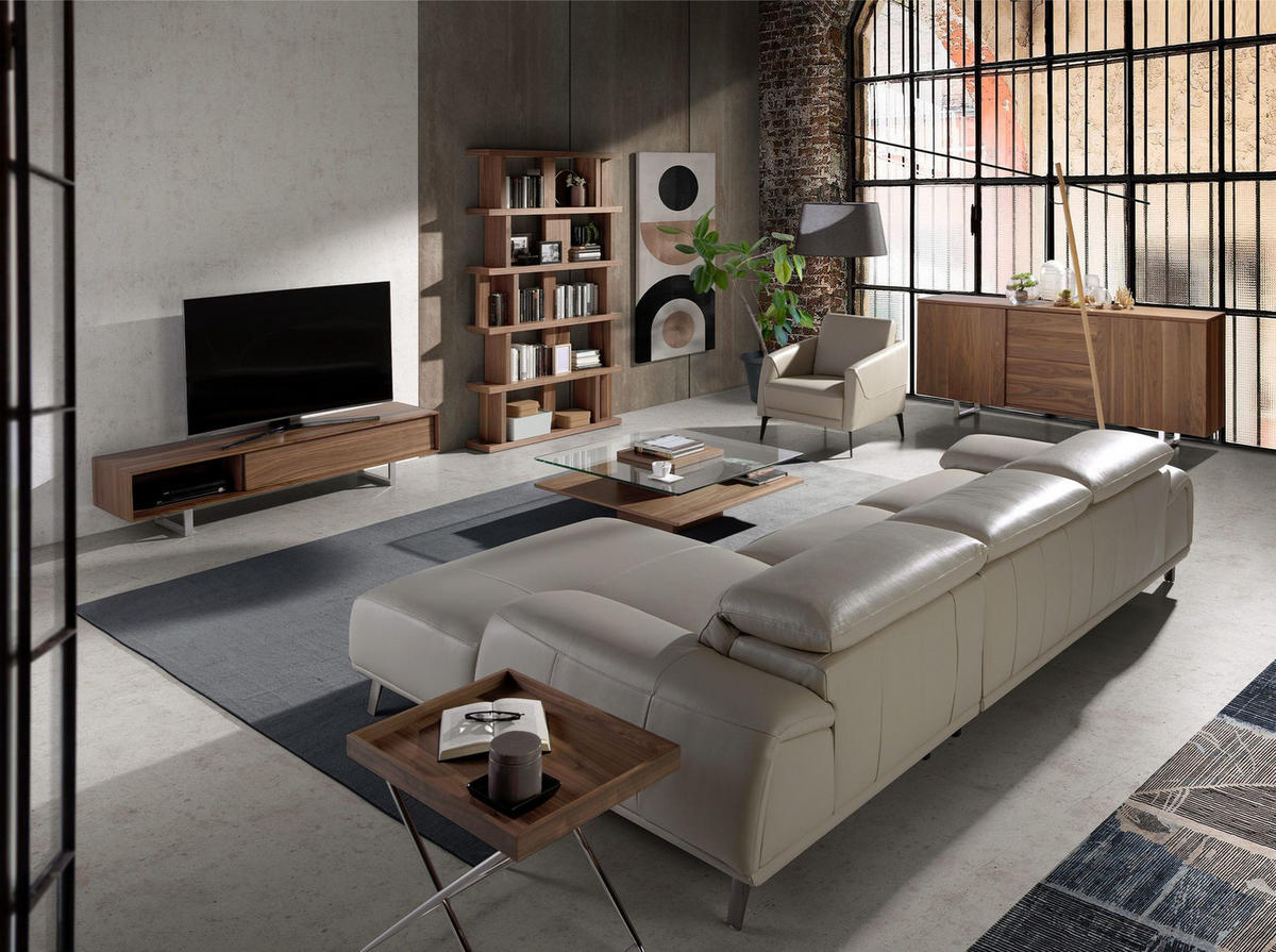 ECKSOFA Rechtes Chaiselongue-Sofa in Leder taupe grau 316/176/102 cm - Dunkelgrau, Leder (316/176cm) - ANGEL CERDA