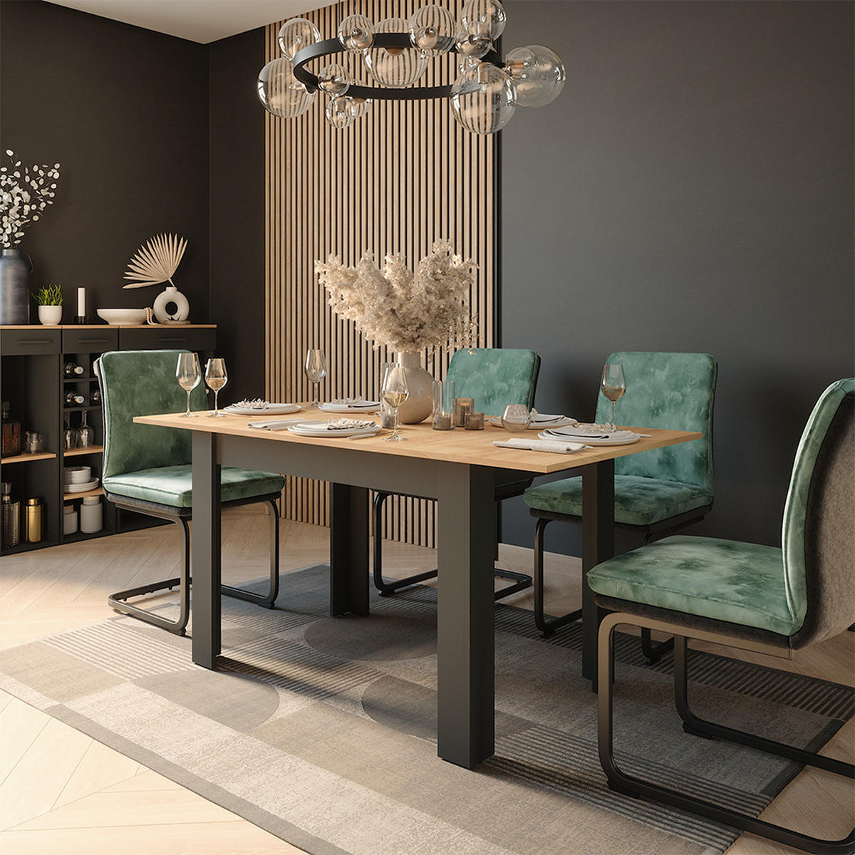 JÍDELNÍ STŮL Repose Antracit/zlatý dub - antracitová, kompozitní dřevo (80/160/76cm) - Vicco