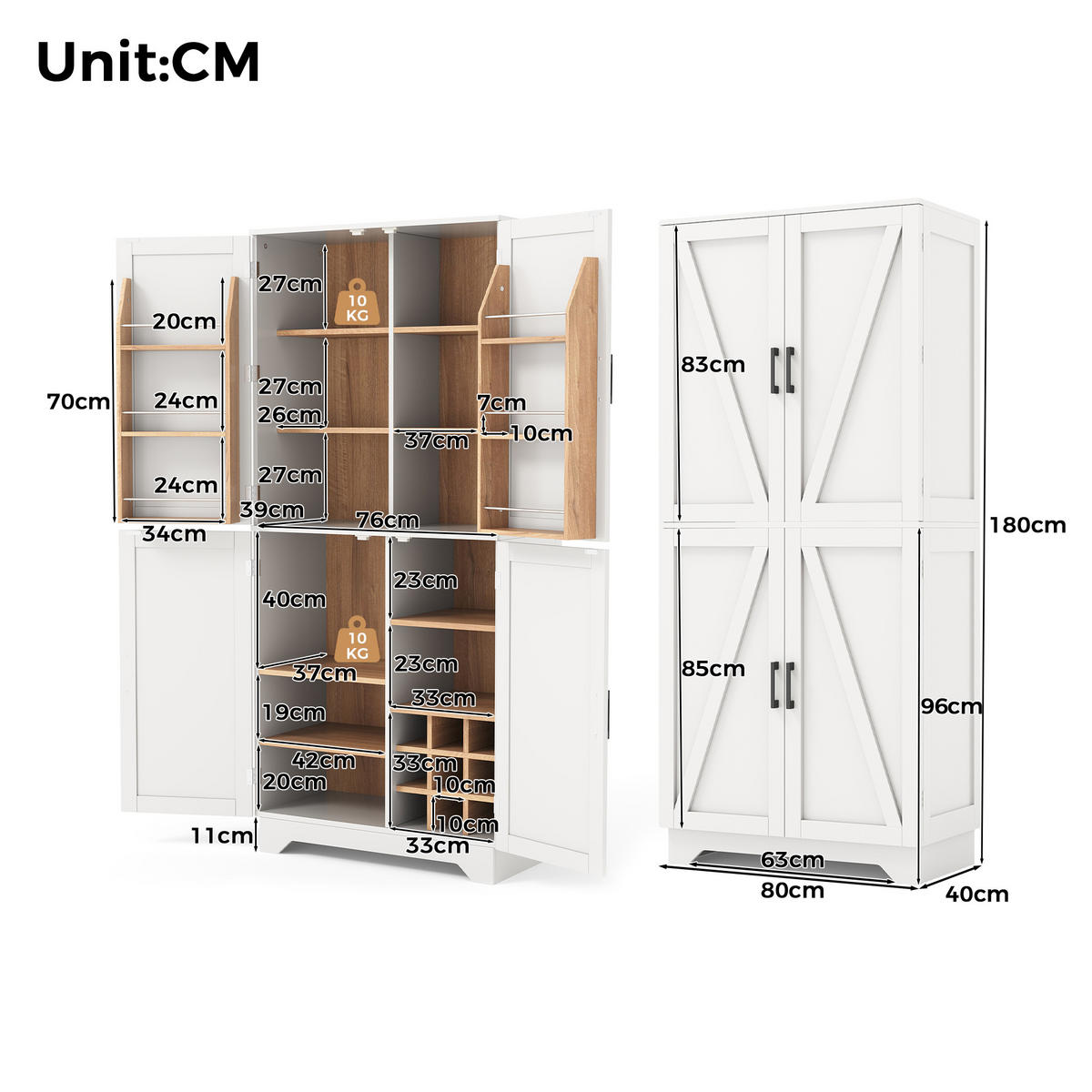 HIGHBOARD DE-38731 80/40/180 cm 4 Scheunentor-Türen und Weinregal Weiß - Weiß, Holzwerkstoff (80/180/40cm) - ComfortXL