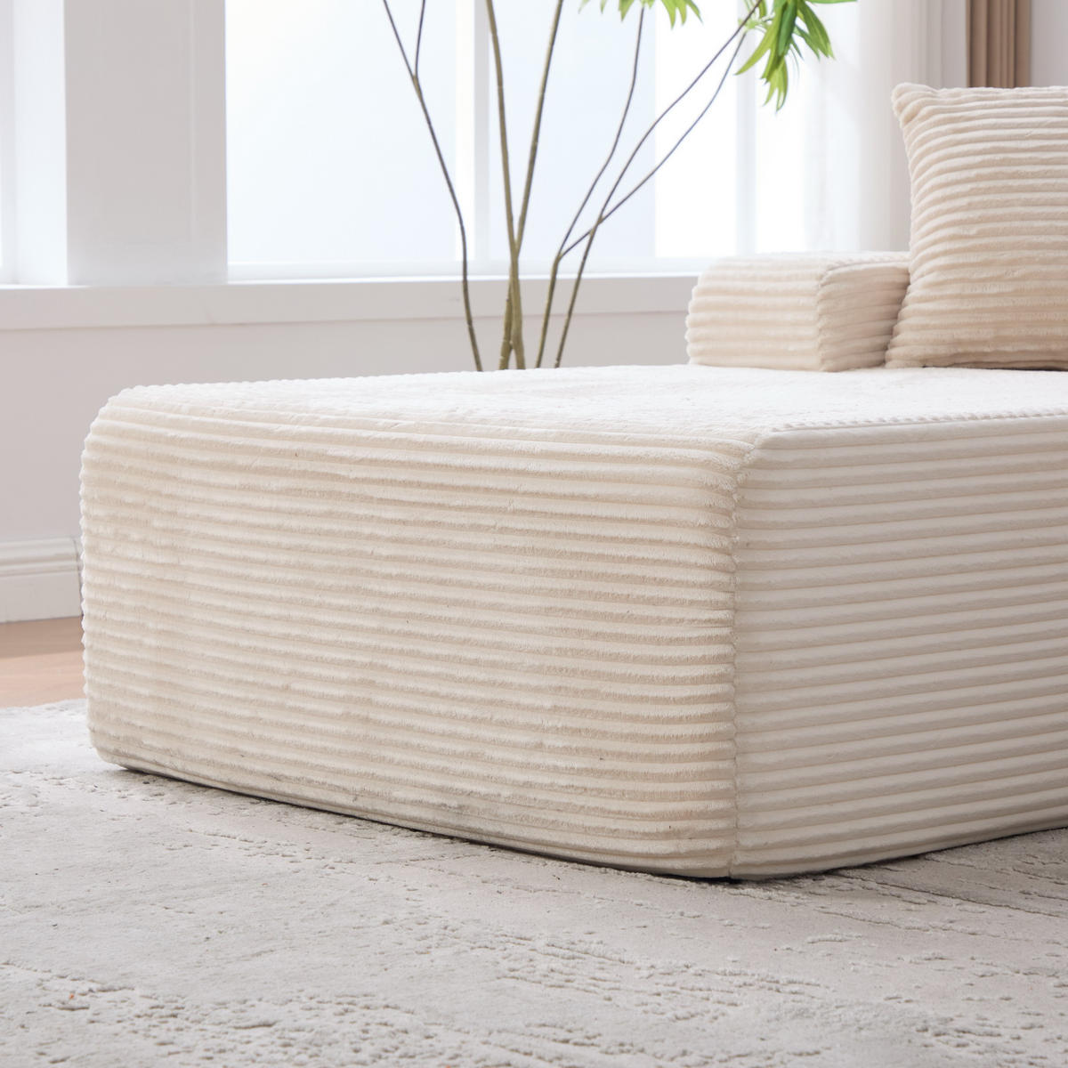 ECKSOFA 272/174/74.5 cm Elfenbein mit 30D hochelastischem Schaumstoff und rutschfestem Boden - Ecru, Textil (174/74.5/272cm) - Oxeza