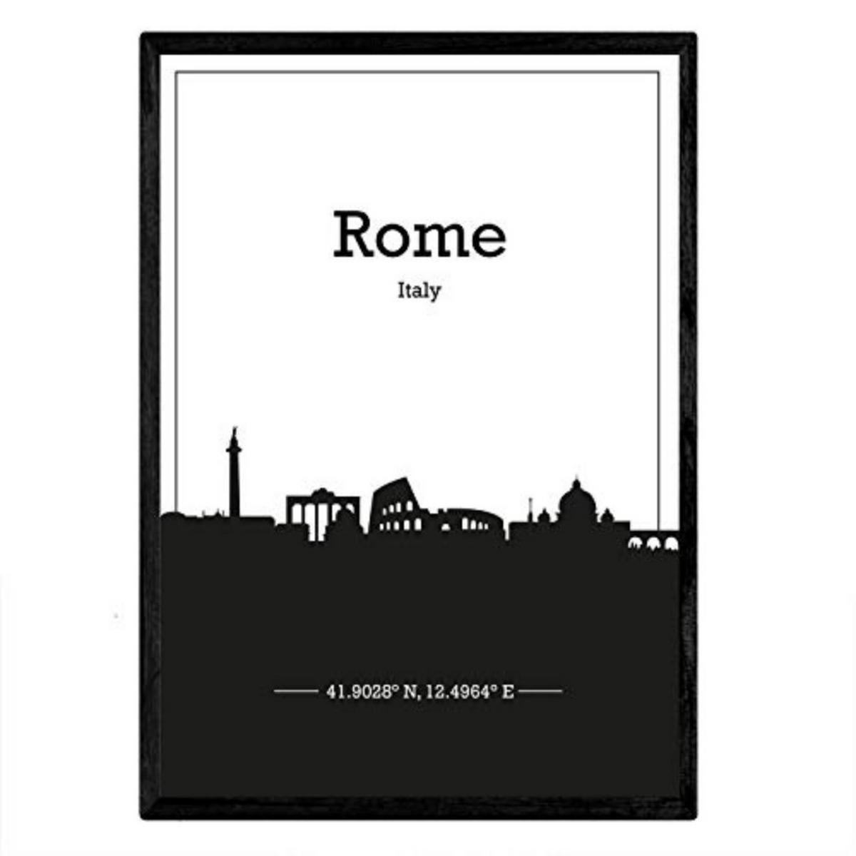 POSTER Rom Skyline A3 Schwarzer Rahmen - Schwarz, Papier (29.7/5/42cm) - Nacnic
