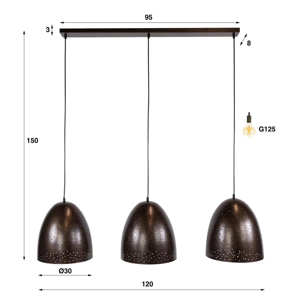 HÄNGELEUCHTE Kosmos Braun 30/120/150 cm - Braun, Metall (30/120/150cm) - Hoyz Collection