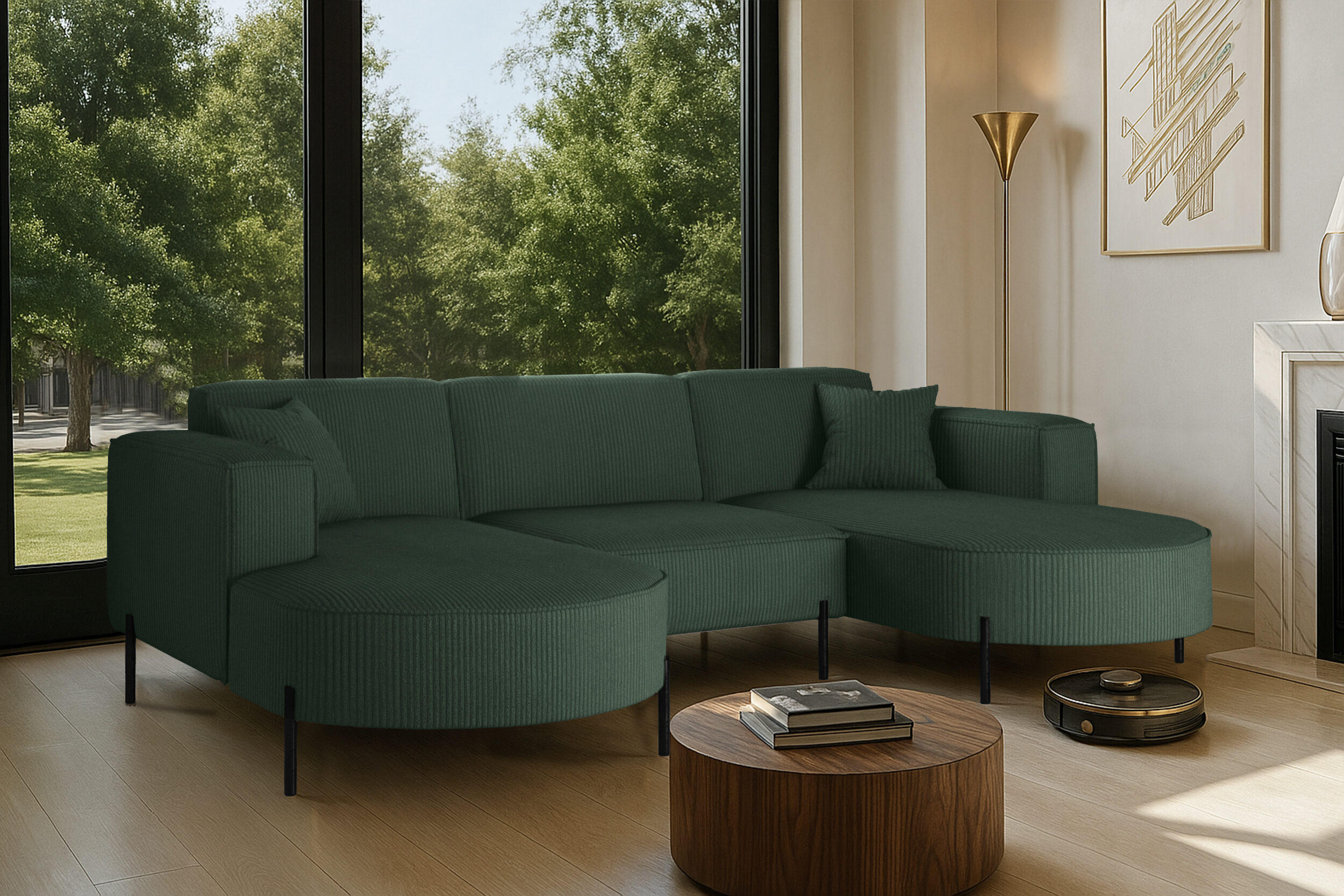 ECKSOFA Designer Modena U Rein stoff Poso Grün - Grün, Holz (165/299cm) - Kaiser Möbel