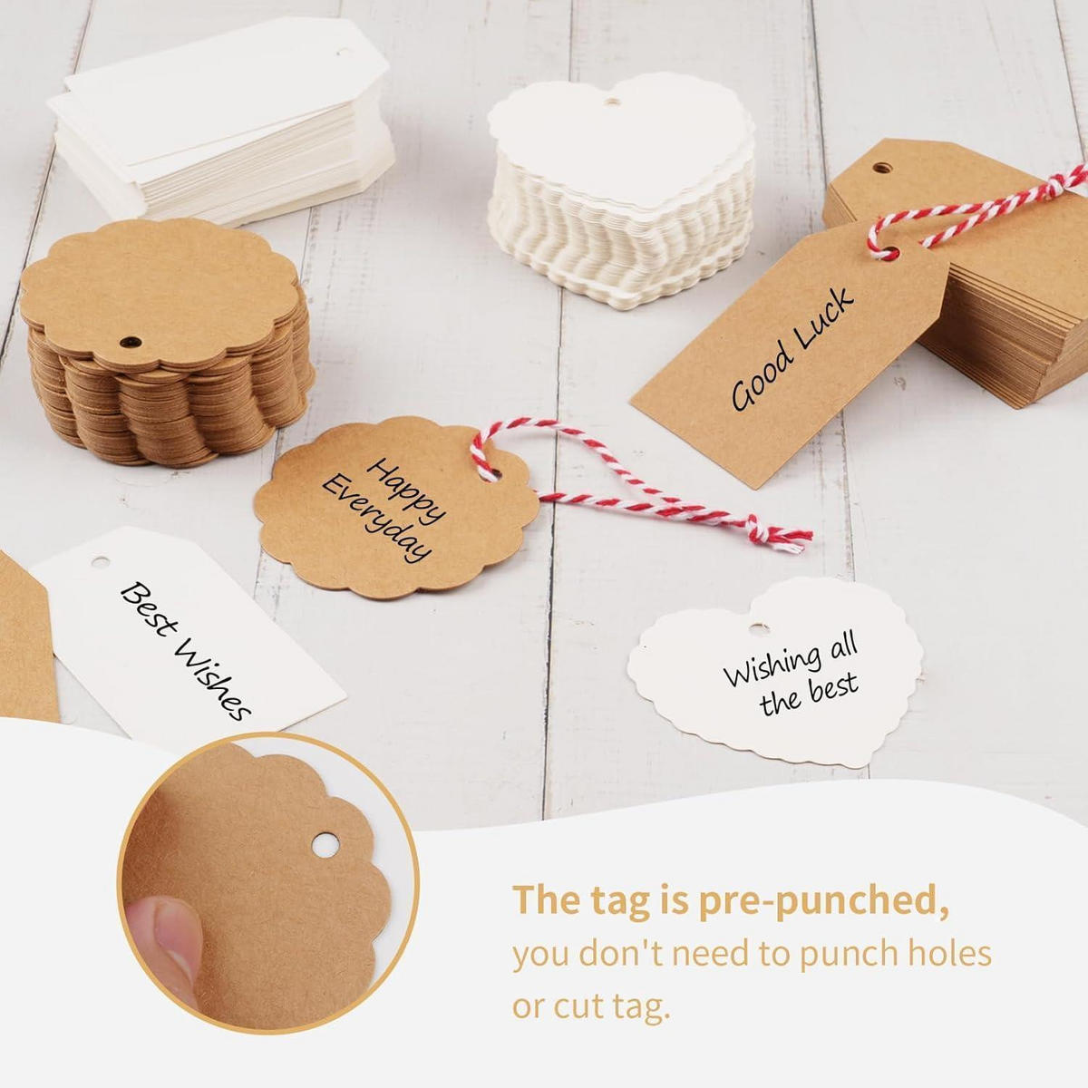 GESCHENKANHÄNGER 200 Stück Set Kraftpapier mit Schnur Braun Weiß - Multicolor, Papier (6/6/7cm)