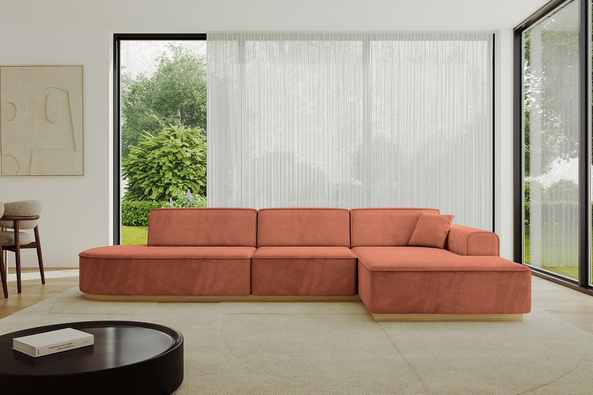 ECKSOFA Ottomane Rechts IREA-L2-v2 - 327x165x80 cm Apricot - Koralle, Holzwerkstoff/Textil (327/165cm) - ALTDECOR
