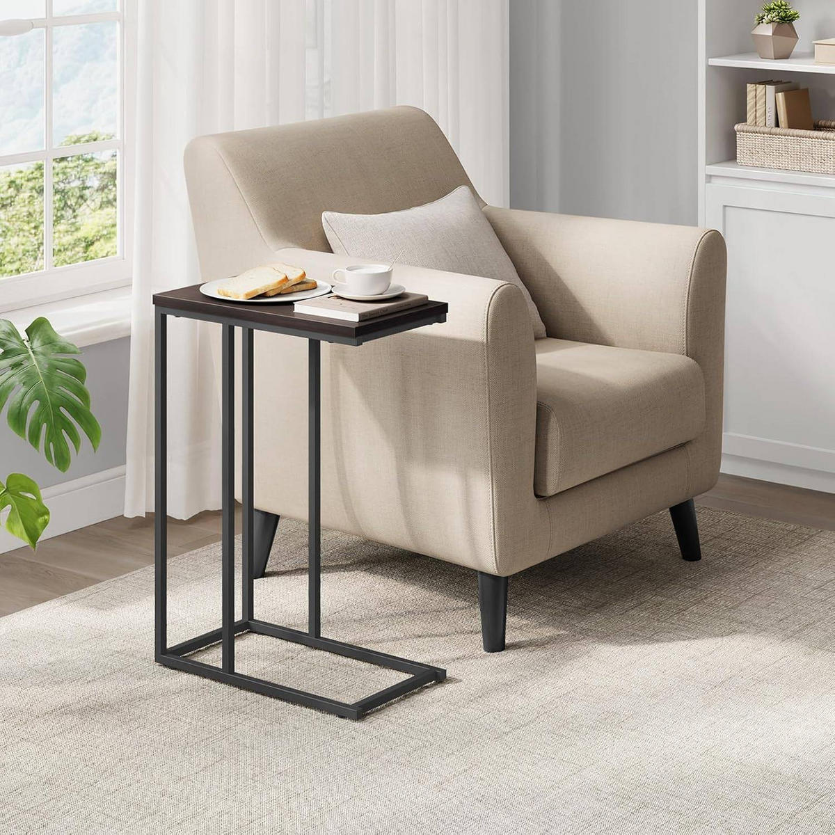 BEISTELLTISCH, Couchtisch C Form, 45 x 63,5 x 25 cm - Dunkelbraun/Schwarz, Holzwerkstoff/Metall (25/45/63.5cm) - Woltu