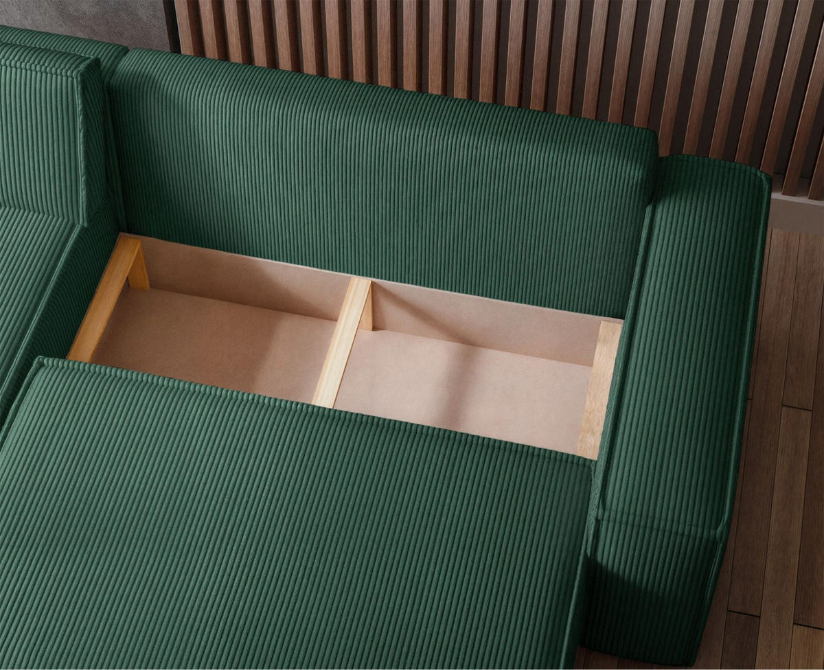 ECKSOFA Scarlo Dunkelgrün Cordbezug - Dunkelgrün/Schwarz, Kunststoff/Textil (244/145cm) - Selsey