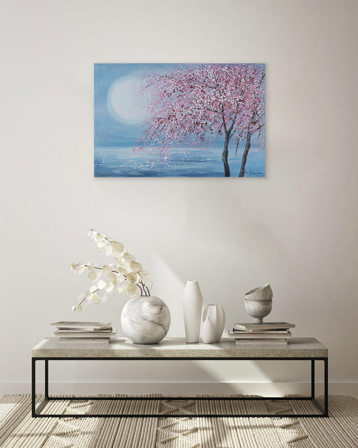 ACRYLBILD HANDGEMALT 90/60 cm - Blau/Pink, Holz/Textil (90/60cm) - KUNSTLOFT