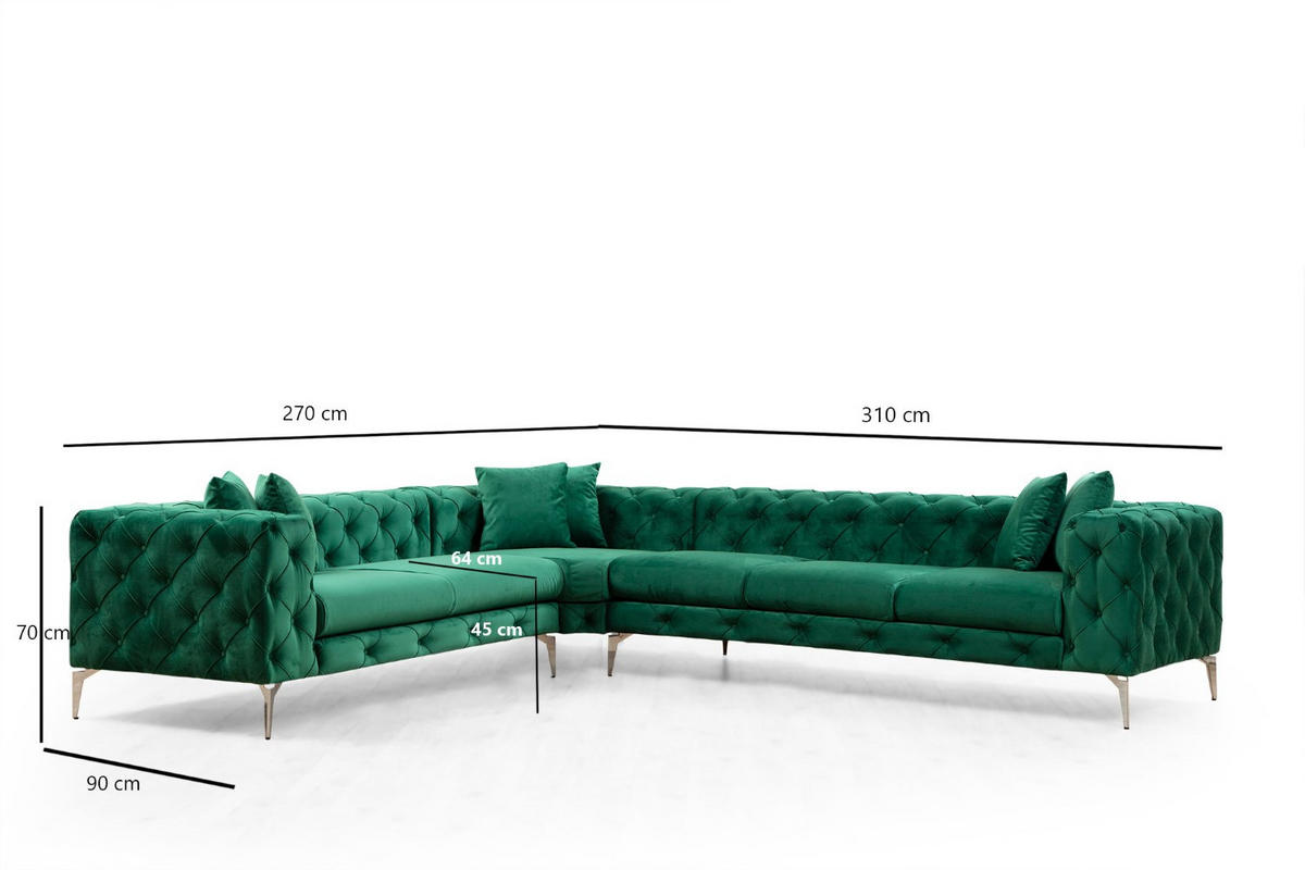 ECKSOFA mit großzügiger XXL Sitzfläche für die ganze Familie - Chromfarben/Grün, Holz/Textil (310/270cm) - myHomelando