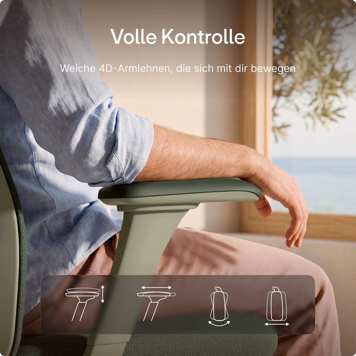 BÜROSTUHL Verstellbarer Ergonomischer SitOne Grün 4-Dimensional Armlehne, Integrierte 4-Wege-Lendenwirbelstütze - Grün, Kunststoff (60/125/68cm) - Desktronic