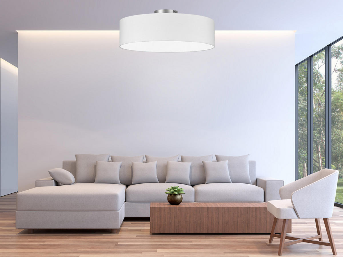 DECKENLAMPE Ø40cm, Lampenschirm Stoff Weiß - Weiß, Textil (40/40/19cm) - meineWunschleuchte