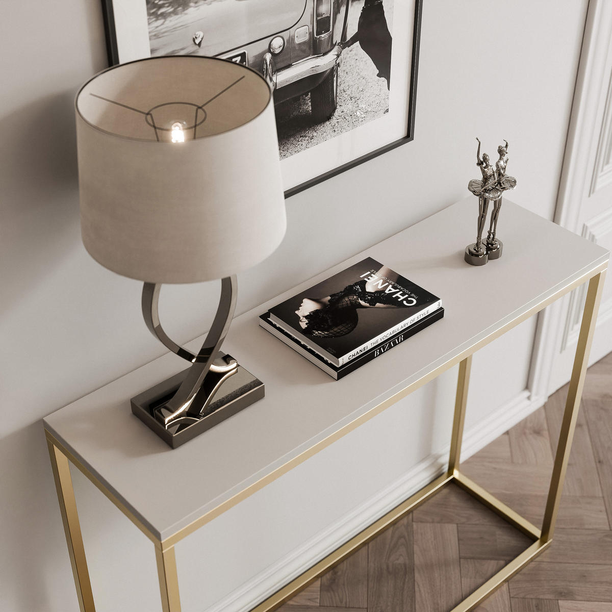 KONSOLENTISCH IRMA in 100/30/80 cm, Gold / Kaschmir - Kaschmir/Goldfarben, Holzwerkstoff/Metall (30/100/80cm) - Idohome