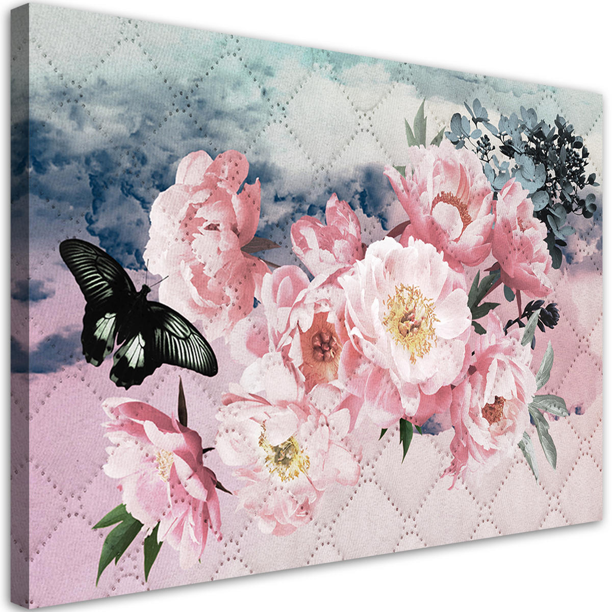 WANDBILD rosa blumen und schmetterling - Pink, Textil (60/40cm) - Feeby