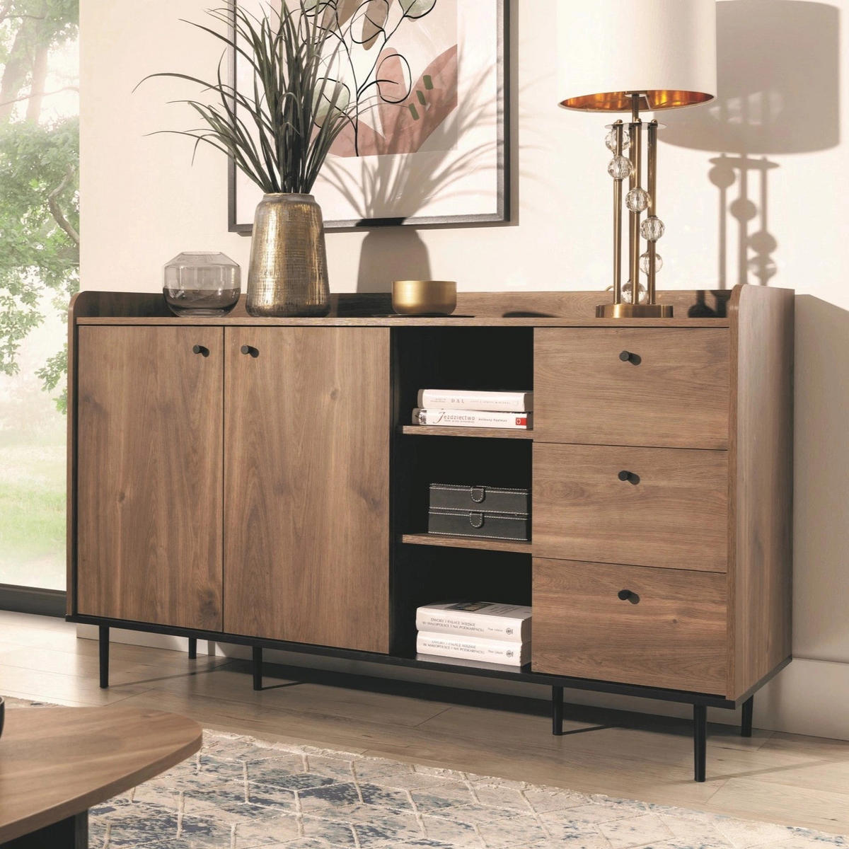 SIDEBOARD Nero 150/45/90 mit Metallfüße - Hellbraun/Schwarz, Holzwerkstoff/Metall (150/90/45cm) - Ravio