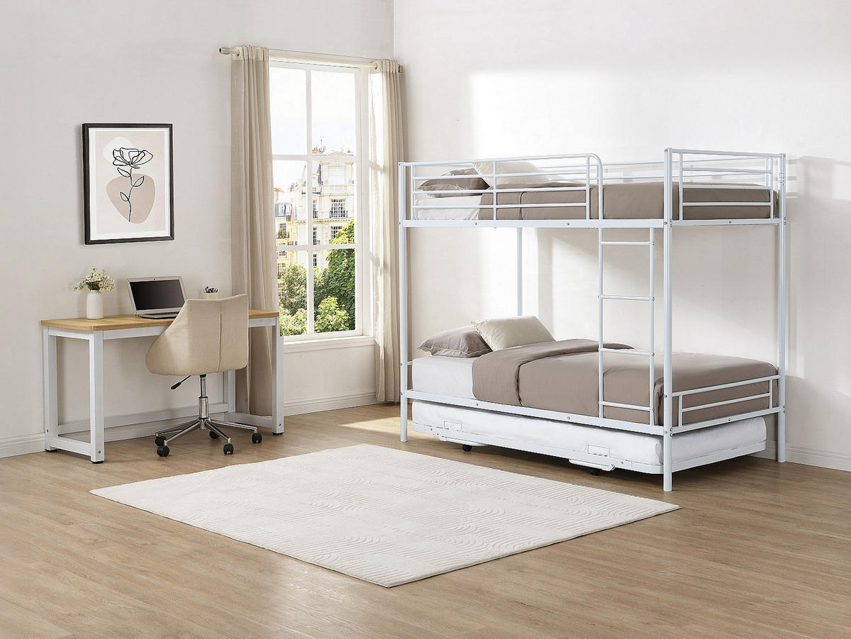 ETAGENBETT - 2 x 90 x 190 cm - Mit Ausziehbett - Weiß - DUOTIS - Weiß, Metall (96/197.5cm) - Vente-Unique