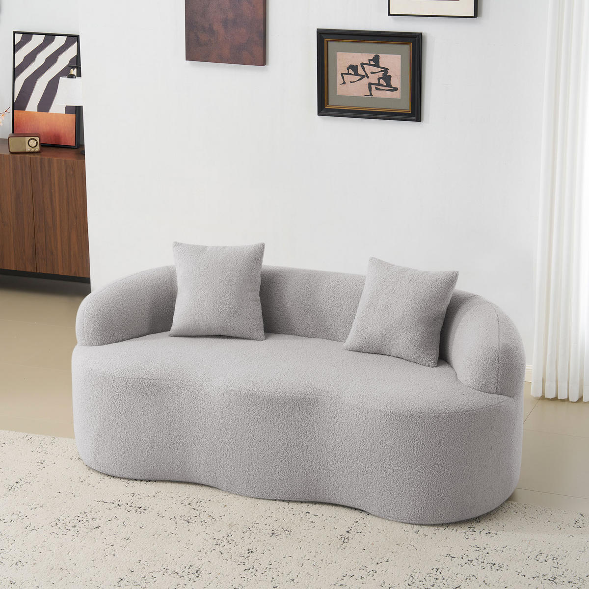 2-SITZER SOFA Polyester Hellgrau mit 2 Kissen - Hellgrau, Holzwerkstoff/Textil (170/70/89cm) - WISHDOR