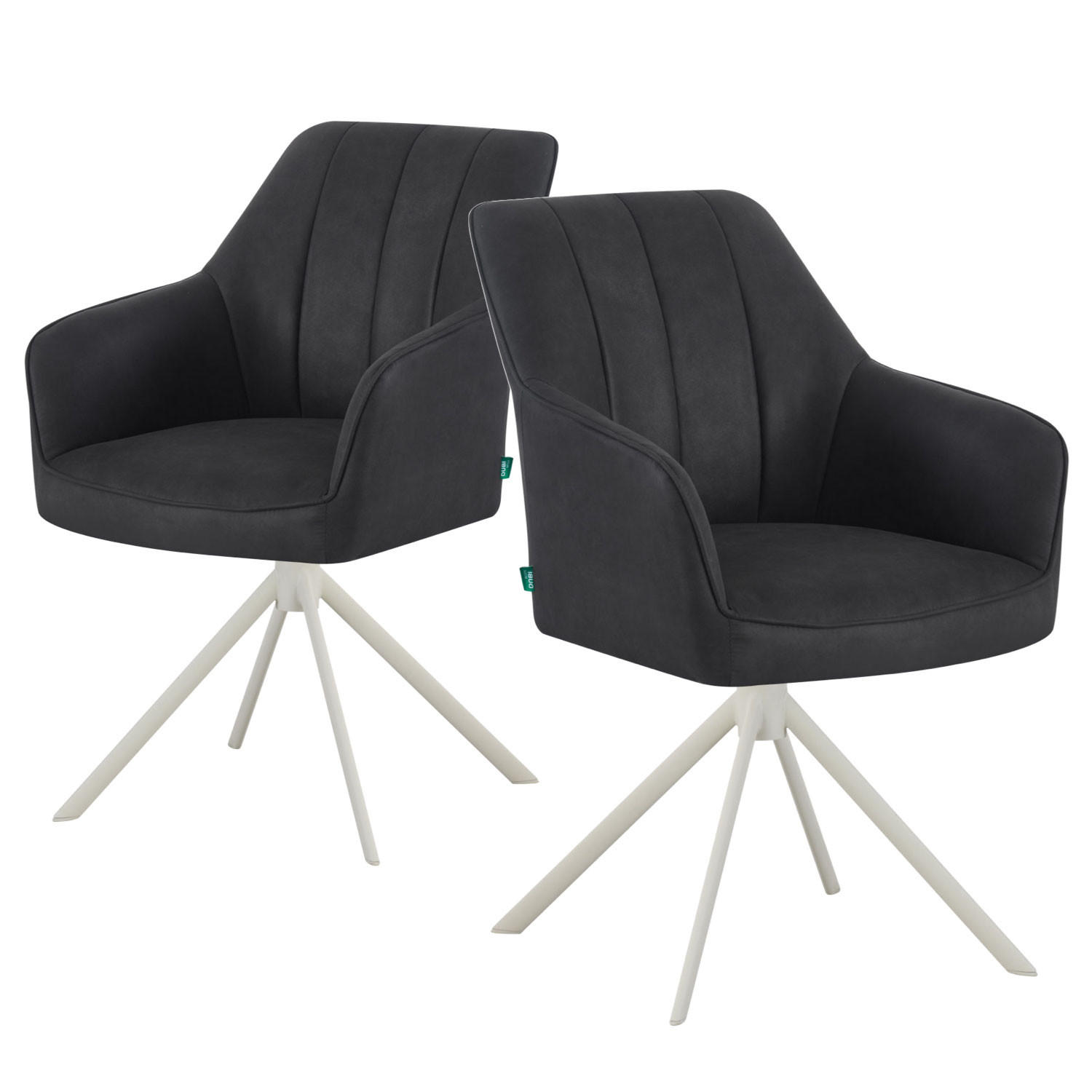 ESSZIMMERSTUHL THOMAS-VIVI 2er-Set 360°drehbar - Schwarz/Weiß, Textil/Metall (57/88/63cm) - DUBI Möbel