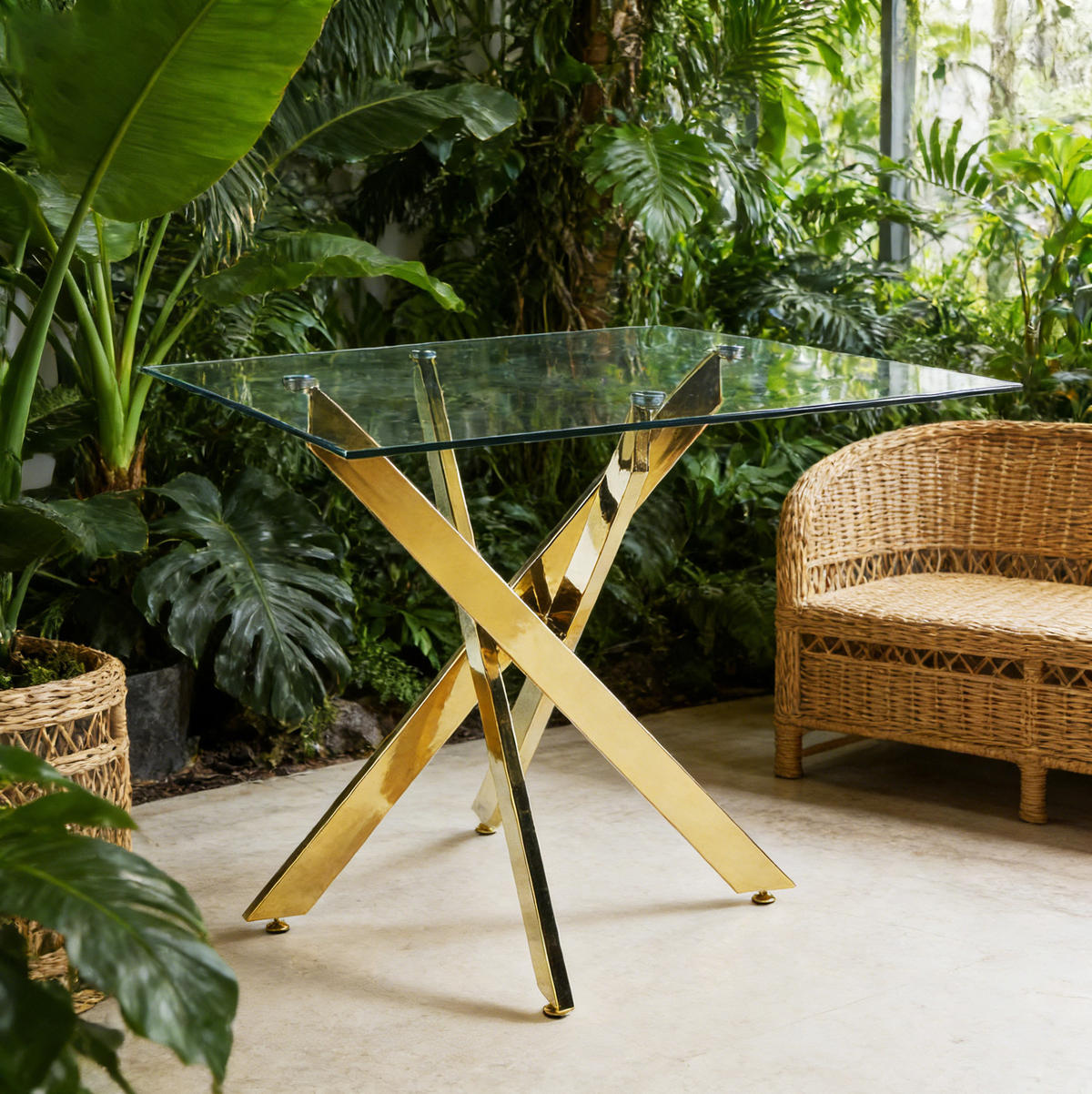 ESSTISCH 80/75/80 cm Golden aus Glas und Metall - Goldfarben, Metall (80/80/75cm) - OKMYHOME