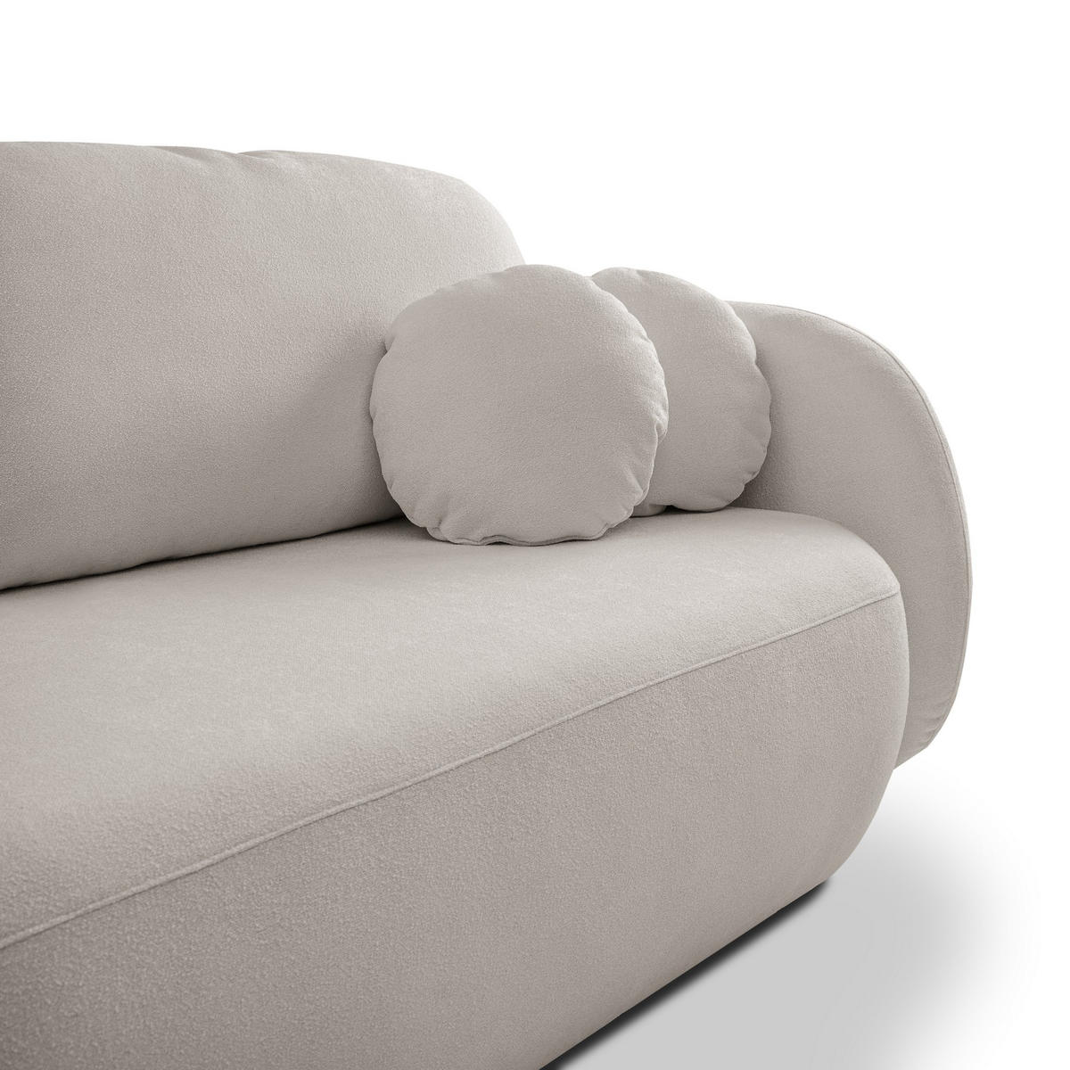 BETTSOFA AMICO Hellgrau Bucle-Stoff mit Schlaffunktion - Hellgrau, Holz (238/86.5/101cm) - MASSENO