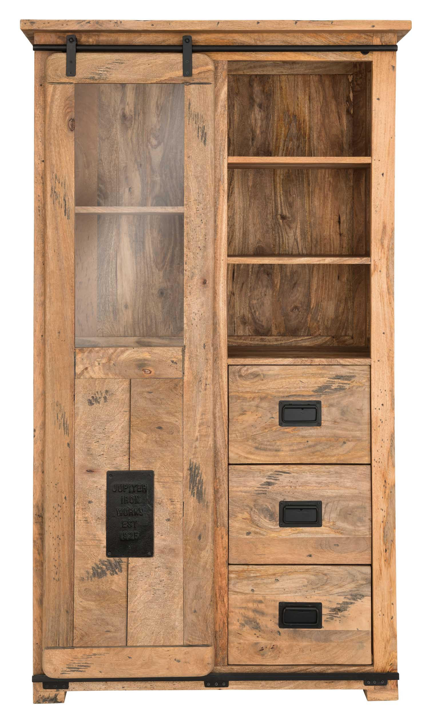 VITRINE Florenz Mango Vintage 100 x 45 x175 cm - Schwarz/Braun, Holz (100/175/45cm) - Mr. Deko