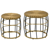 RATTAN Beistelltisch 2er-Set, für Garten, Balkon, Stahl, Khaki - Naturfarben, Kunststoff (58/58/53cm) - Outsunny