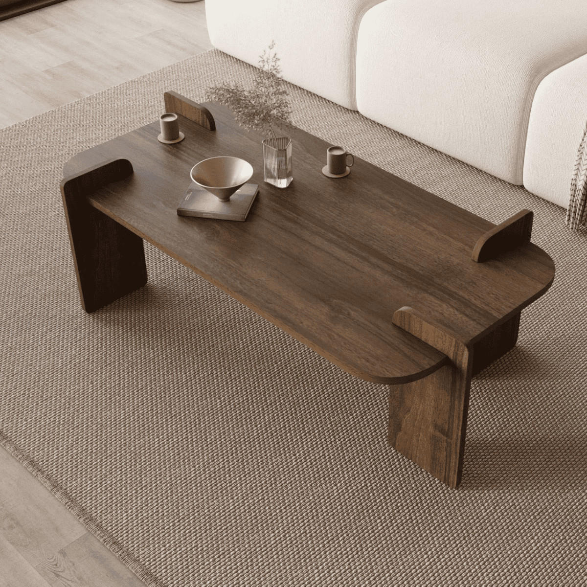COUCHTISCH mit rechteckiger Tischplatte und abgerundeten Kanten 120/60/35 cm - Naturfarben, Holzwerkstoff (120/60/35cm) - Calicosy