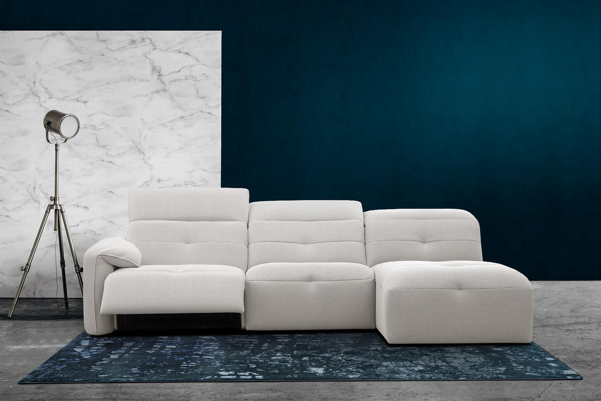 ECKSOFA TRENTO 4-Sitzer mit 1 Relaxfunktion, ecru - Ecru/Schwarz, Holzwerkstoff/Kunststoff (262/165cm) - Courtois Laville