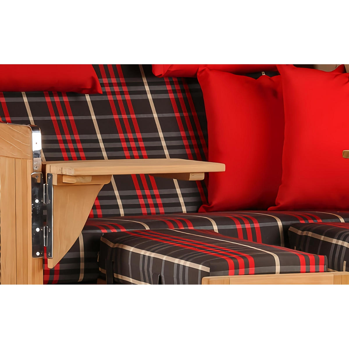 STRANDKORB Düne Grande Bullauge Teak PE Grey Dessin 529 - Rot/Braun, Metall (142/170/95cm) - Mr. Deko