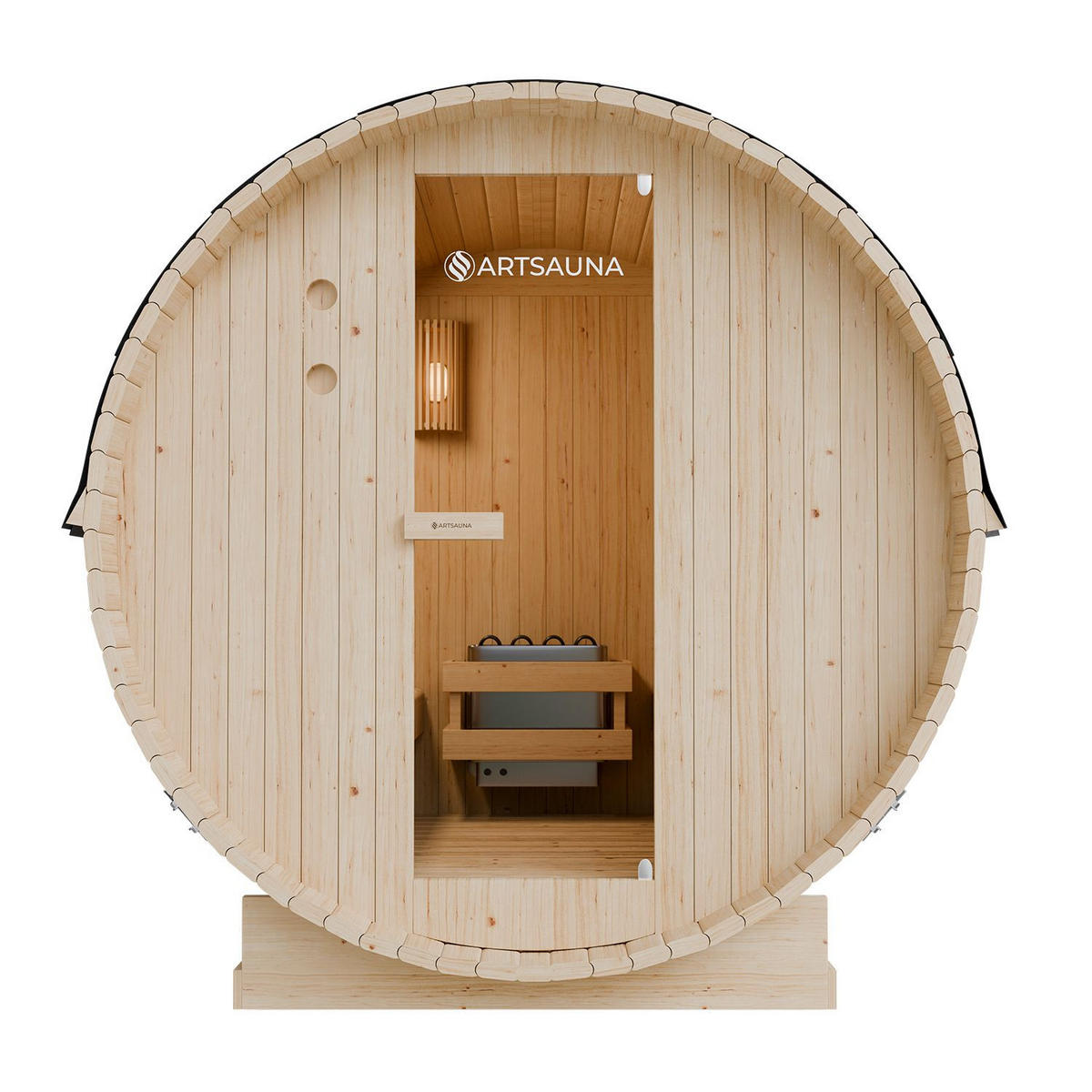 FASSSAUNA Spitzbergen 220 cm mit 8 kW Saunaofen (6 Personen) - Naturfarben, Holz (191/193/220cm) - Artsauna