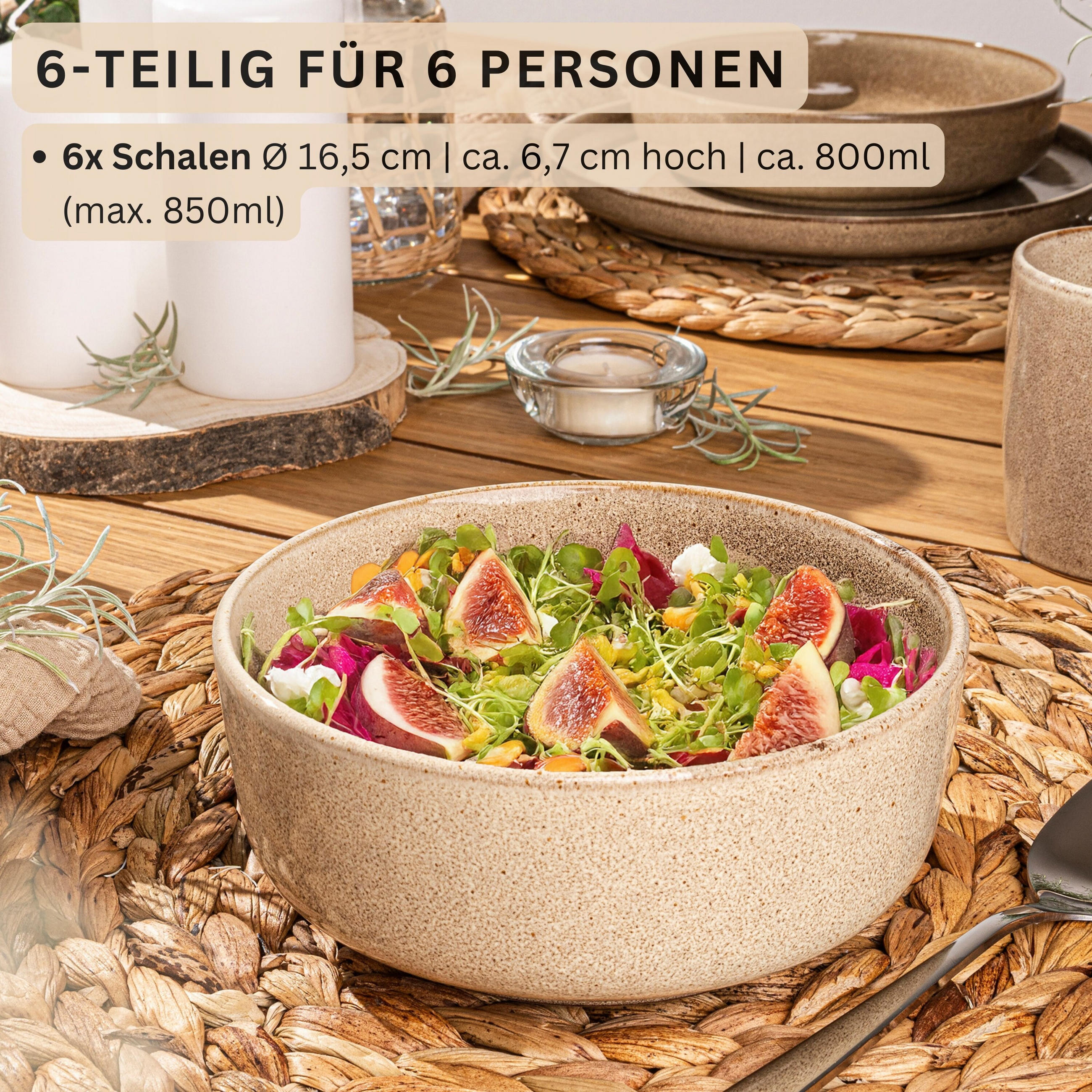 SCHALEN SET KAIRO MOCHA - 6 teilig aus Steingut - Beige, Keramik (38.5cm) - Sänger
