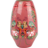 VASE Asian Fauna rot mit Pfauenmotiv - Rot, Metall (22cm) - FURNARO