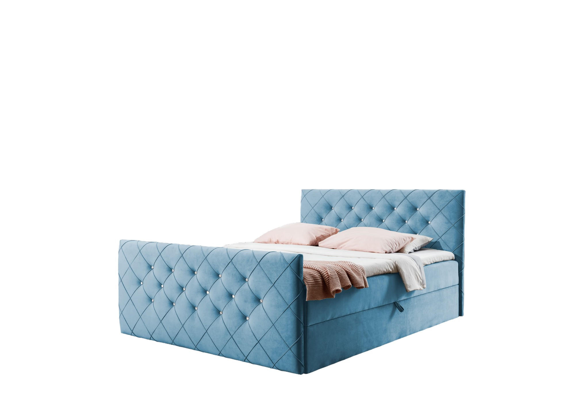 BOXBETT MALAGA 140x200 Hellblau Velvet - H3 - Hellblau, Textil (140/200cm) - AN-Moebel 4u